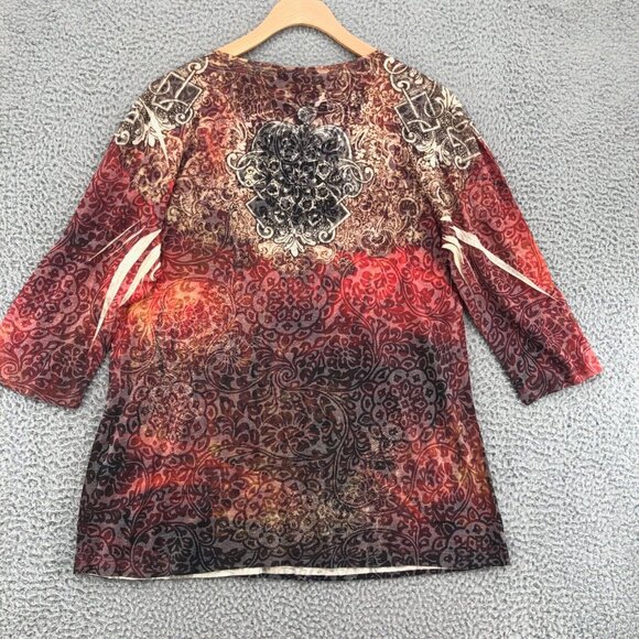 Christopher & Banks Top Womens Large Multicolor 3/4 Sleeve Boho Perforated NWT - Picture 3 of 10
